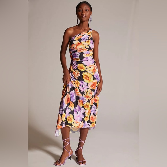 Anthropologie Geisha Designs Floral Asymmetrical Hem Midi Dress - Picture 7 of 17